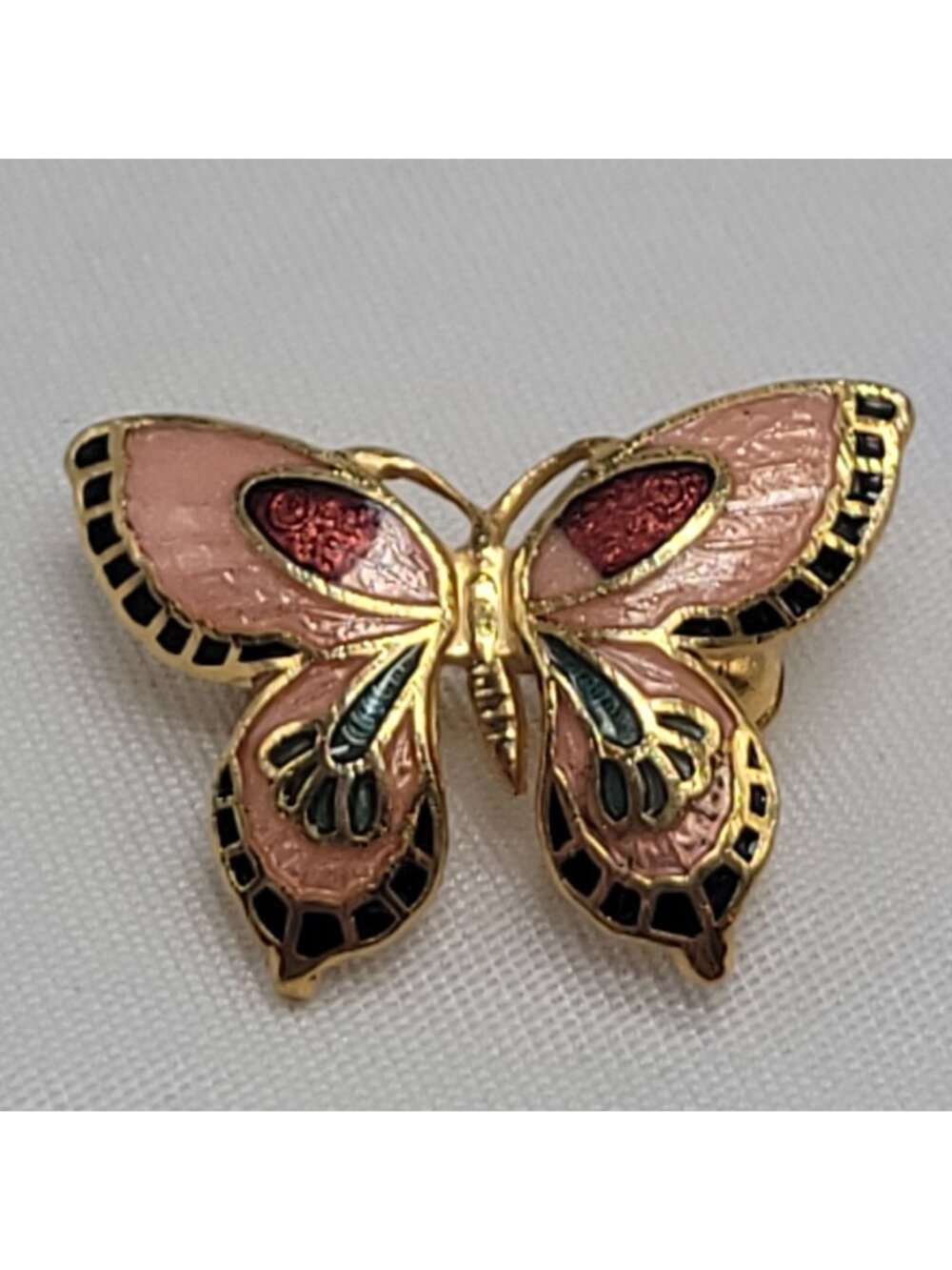 Vintage Cloisonné Brooch Pin Pink Gold Tone Enamel Pin 1" Ornate Design Small